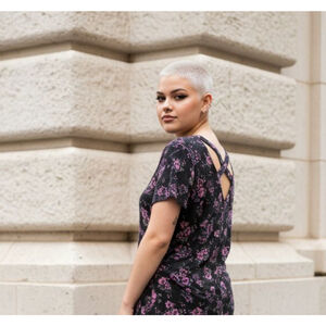 Whimsygoth Torrid Plus Floral Print Strappy Back Swing Tee XL Black Pink